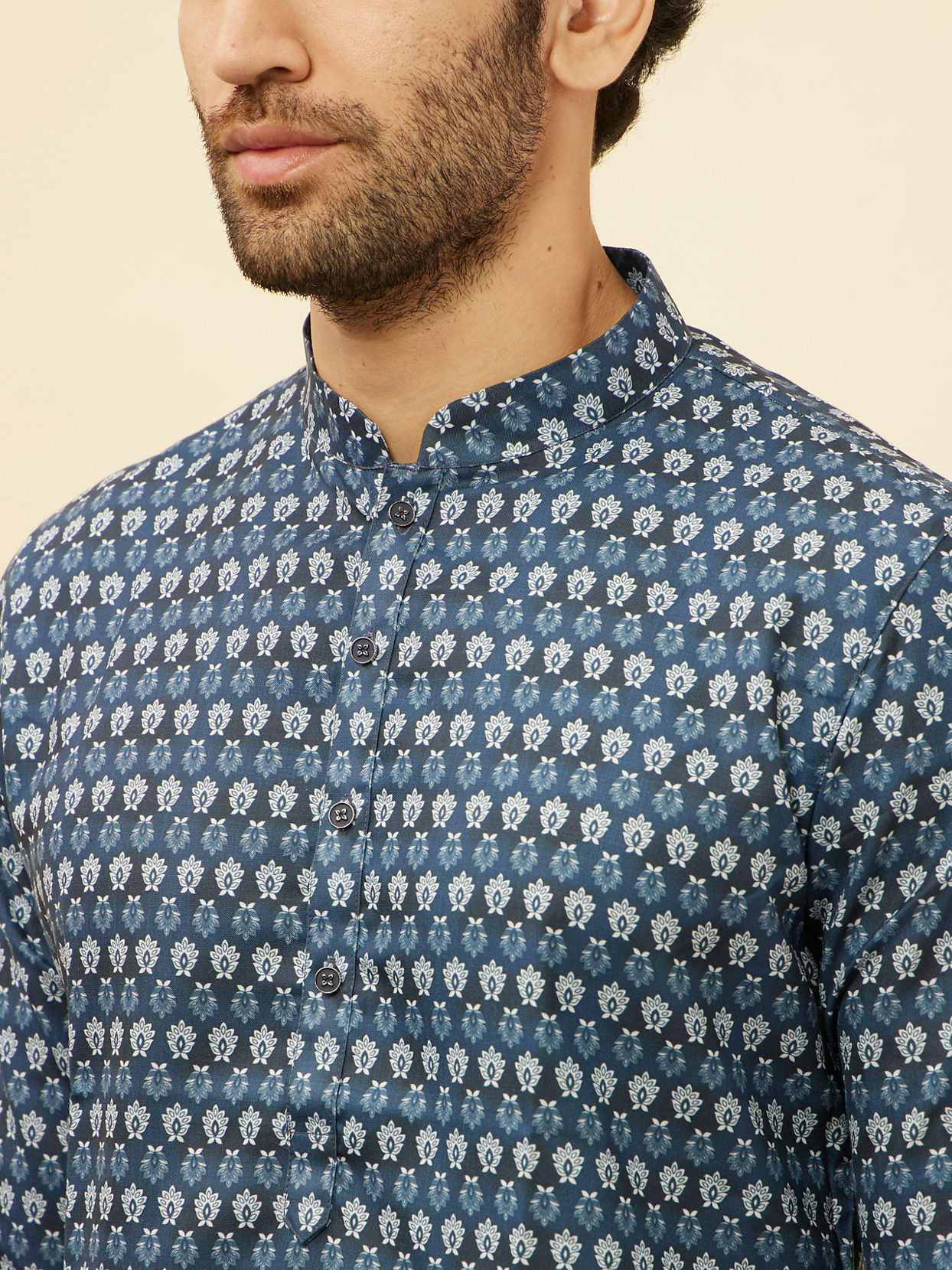 Deep Blue Floral Buta Printed Kurta image number 1